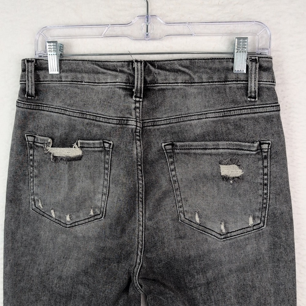 Risen Jeans Women's Size‎ 28 Gray Denim Straight Leg High Rise Dark Wash Cut Hem - Picture 7 of 9